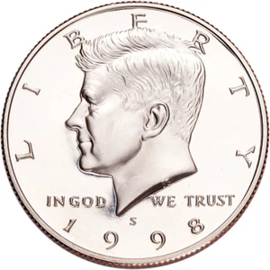 1998 -S Kennedy Half Dollar Gem DCAM Proof 90% Silber - Bild 1 von 2