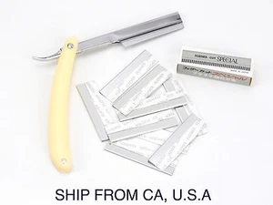 Straight Barber Edge Steel Razors Folding Shaving Knife With 10 Pcs Blades  - Picture 1 of 2