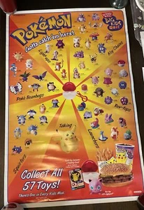Pokemon 1999 Burger King Kids Meal Promo Poster Nintendo Meal Advert 22”x 32” - Picture 1 of 6