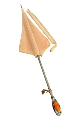 Sombrilla Nailon Rhodia vintage mango plateado ornamentado y detalles de gemas naranjas HS297 Foto 1 de 4