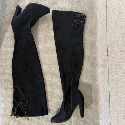 Wild Diva Lounge Over the Knee Black Suede Block Heel Boots Women’s Size 7 4” - Image 1 of 4