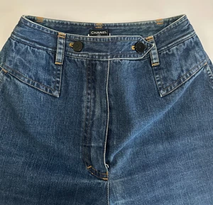 Raro Jeans Vintage CHANEL Vita Alta Gamba Larga Collezione Primavera 2001 - Francia - Foto 1 di 12