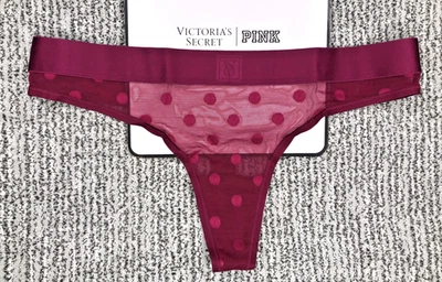 Panty Tanga Victoria's Secret Nuevo con Etiquetas XL Magenta Lunares Transparente Heritage Logo Foto 1 de 4