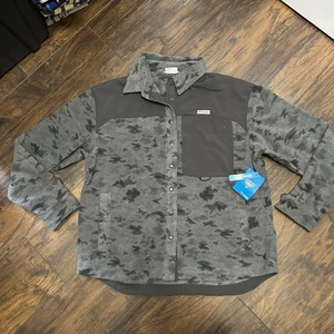 Columbia Size XL Women's PFG Uncharted Fleece Overshirt Grey Full Snap NWT - Picture 1 of 7