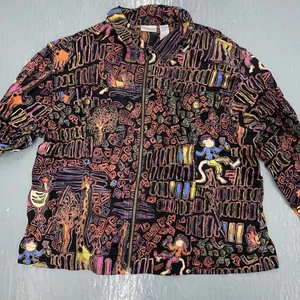 Vintage Chico’s Funky Linen Dancing monkey Animals Jacket Size 3 - Picture 1 of 14