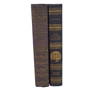 Vtg Set of 2 Book League of America Stevenson Clemens HC 1941 New York - Picture 1 of 23