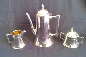 Jugendstil Kaffeekern, Kaffekanne+Zuckerdose+Sahnekännchen aus Metall - Bild 1 von 8