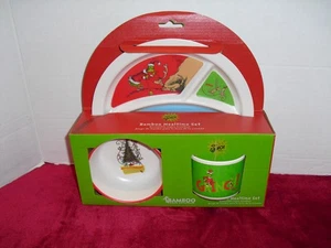 NEW Grinch Bamboo Christmas Mealtime Set Kids Plate Bowl Mug 3 Piece Dr. Seuss - Picture 1 of 3