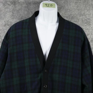 Pendleton Sweater Mens XL Green Blue Black Watch Plaid Grandpa Cardigan Wool USA - Picture 1 of 6