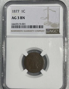 1877 Indian Head Penny ***Very Rare Date*** NGC AG 3 BN - Picture 1 of 4