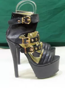 Black 6.5"Stiletto High Heel 2.5"Platform Ankle Strap Shoes Women Size 7.5 - Imagen 1 de 4