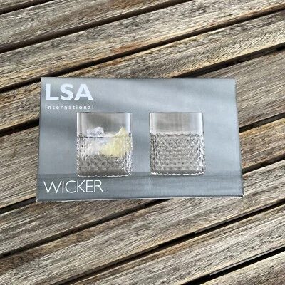 Williams Sonoma LSA Mimbre Doble Antiguo Juego de Vasos/2 Barra Taupe Nuevo en Caja Foto 1 de 4