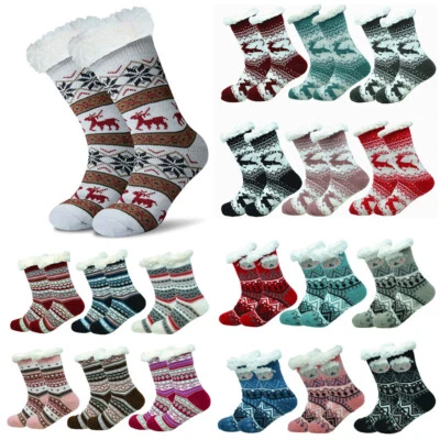 Mujer Invierno Antideslizante Sherpa Forrado de Vellón Acogedor Difuso Térmico Zapatilla Calcetines Lote Foto 1 de 4