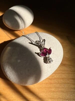 14K WHITE GOLD PENDANT NECKLACE RUBY & DIAMOND - Image 1 of 4