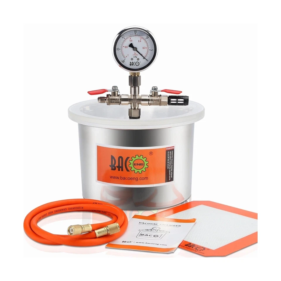 BACOENG 2 Quart Stainless Steel Vacuum Chamber Silicone Kit for Degassing Resins