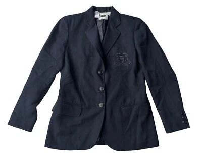 Chaqueta Blazer Vintage DKNY Clásica Pequeña Azul Emblema Mezcla Lana Para Mujer Talla 4P Foto 1 de 4