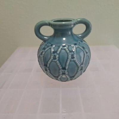 PEQUEÑO JARRÓN JARRA CERÁMICA 3D CUERDA NUDO NÁUTICO AZUL VERDOSO Foto 1 de 4
