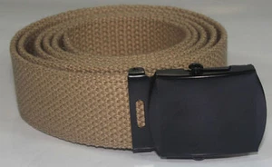 NEW ADJUSTABLE 44" INCH KHAKI BROWN CANVAS MILITARY GOLF WEB BELT BLACK BUCKLE - Picture 1 of 2