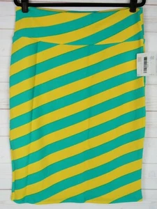 Falda Lularoe para mujer Cassie amarilla y verde azulado a rayas talla L nueva con etiquetas - Imagen 1 de 3