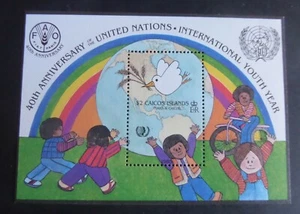 Caicos 1985 Año Internacional de la Juventud pájaro paz niños MS77 MNH UM sin montar como nuevo - Imagen 1 de 1