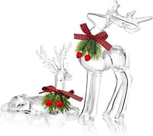 2 Pcs Christmas Reindeer Figurines Decoration Acrylic Deer Decor Christmas Holid - Picture 1 of 7