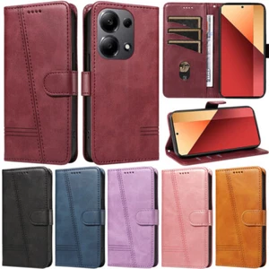 Stripe Wallet Flip Case Cover For Xiaomi Redmi Note 10 11 12 13 Pro A3 A2 13C 9A - Picture 1 of 72