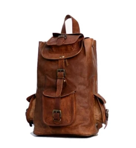 Vintage Leather Backpack Bag Travel Laptop Genuine Rucksack Men's Men Brown New - Picture 1 of 8
