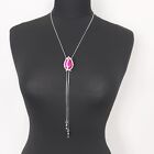 Silver Tone Adjustable Pull Chain Pink White Stones Rose Necklace Costume