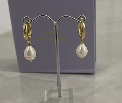 Yellow Gold Filled Fresh Water Pearl Drop Hoop Earrings - image 1 of 4