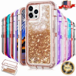 For iPhone 15/14/13/12/11/XR/XS  /8/7 Shockproof Defender Glitter Quicksand Case - Picture 1 of 25