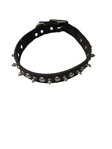 Black Leather Spiked Studded Dog Collar Made in USA (1" Wide- 23.5" Long)