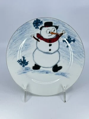 Hallmark Kids Collection Christmas Village SNOWMAN Salad Plate 7.5" Kid Drawing - Image 1 of 4
