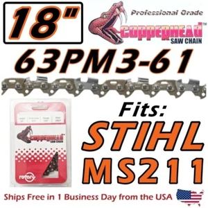 COPPERHEAD 18" SAW CHAIN FITS STIHL MS241 MS211 63PM3-61 3636 005 0061 .050 61DL - Picture 1 of 14