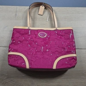 COACH Signature C Patent Leather Handbag 7x11x2.5 Bubblegum Pink - Picture 1 of 7