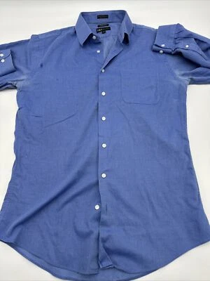 Neiman Marcus Long Sleeve Button Up Shirt Men Size 16 Blue Solid Pocket…#8578 - Image 1 of 4