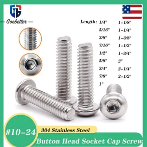 #10 - 24 Tornillos de cabeza de botón Tornillos Allen Hex Drive 304 Acero inoxidable - Imagen 1 de 16