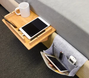 Bedside Table Caddy Organizer Tray, Bamboo Bedside Shelf for College Dorm Room - Picture 1 of 7