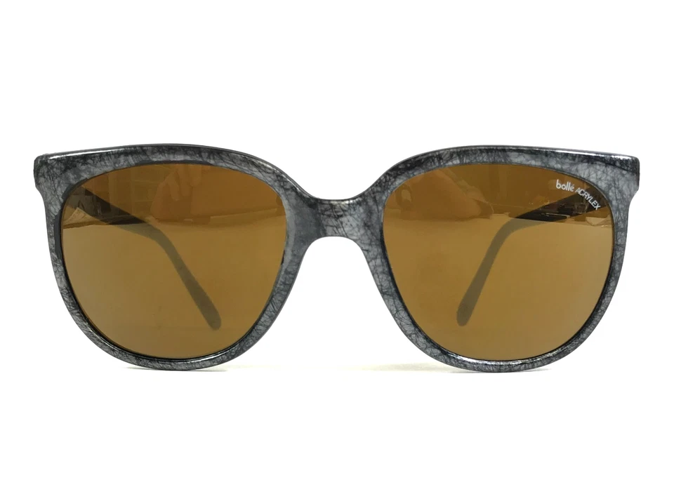 Vintage Bollé Sunglasses Acrylex Shiny Black Gray Graffiti Brown Mirrored Lenses - Image 1 of 4