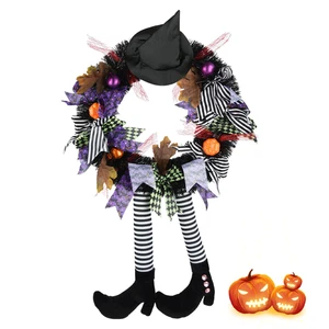 Guirnalda de Halloween Bruja Sombrero Piernas Calabaza Decoración 24 Pulgadas Artificial Puerta Decoración - Imagen 1 de 9