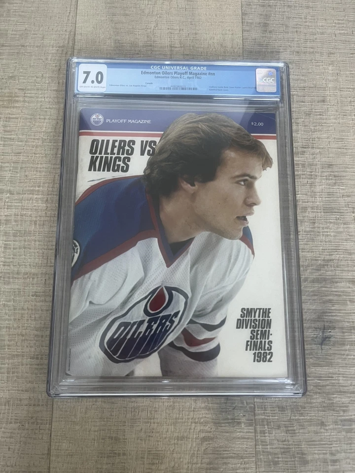 CGC 7.0 "Top Pop" 1982 Edmonton Oilers vs LA Kings Playoffs  Mark Messier - Image 1 of 4