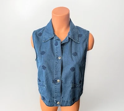 Винтажная женская укороченная рубашка чероки на пуговицах размер M с вышивкой - Изображение 1 из 4