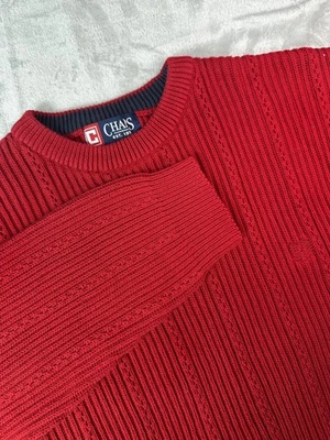 Chaps Sweater Mens XL Red Textured Cable Rib Knit Crewneck Pullover Crest Preppy - Image 1 of 4