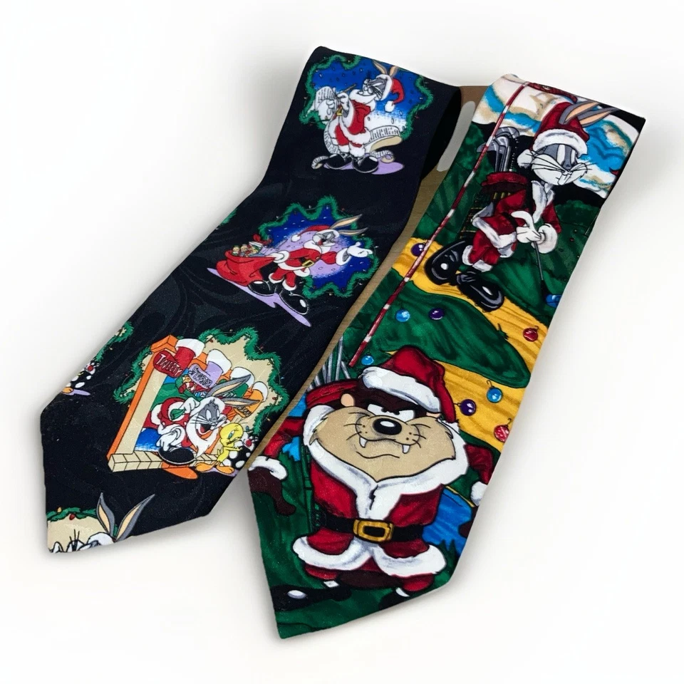 De Colección Años 90 Looney Tunes Mania Navidad Corbata Corbata Paquete Conjunto de 2 Bichos Piolín Taz Foto 1 de 4