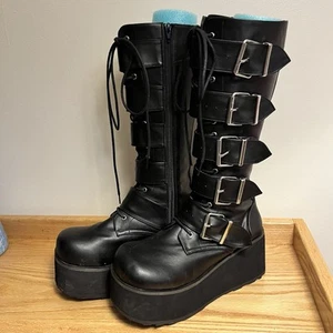 Demonia Boots Trashville-518 Men's Size 9 Platform Punk Goth Buckle Black - Picture 1 of 15