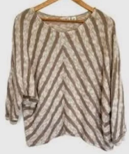 Cato Sweater Women's Size 18/20W Beige White Striped 3/4 Sleeve Lightweight Top - Picture 1 of 8