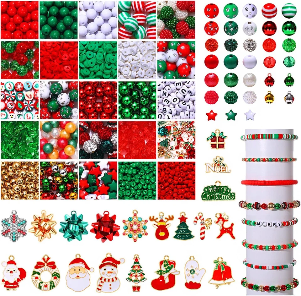 2400PCS+ Christmas Beads for Jewelry Making, Enamel Christmas Charms Bulk, Red G - Image 1 of 4