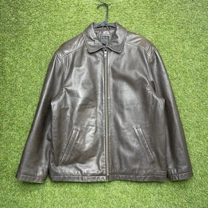 Jos A Bank Leather Jacket Mens Medium Brown Signature Collection Zip Up Biker - Picture 1 of 13