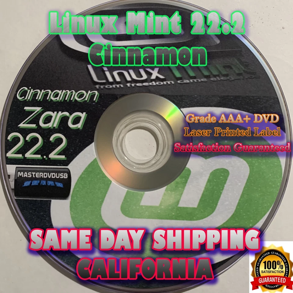 Linux Mint 22.2 “Zara” Cinnamon 64-Bit Bootable Live/Installer DVD – UEFI & BIOS - Image 1 of 4