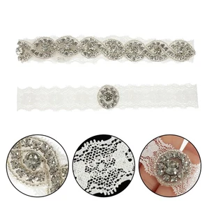 1 Pair Bridal Elastic Wedding Crystal Ornaments Lace Ring Rhinestone Leg Band - Picture 1 of 12