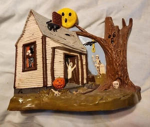 VINTAGE 1978 VTG KIMPLE LIGHT UP CERAMIC HAUNTED HOUSE HALLOWEEN HOBBYIST SIGNED - Picture 1 of 17